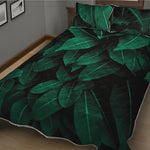 Natural Green Leaf Print Quilt Bed Set