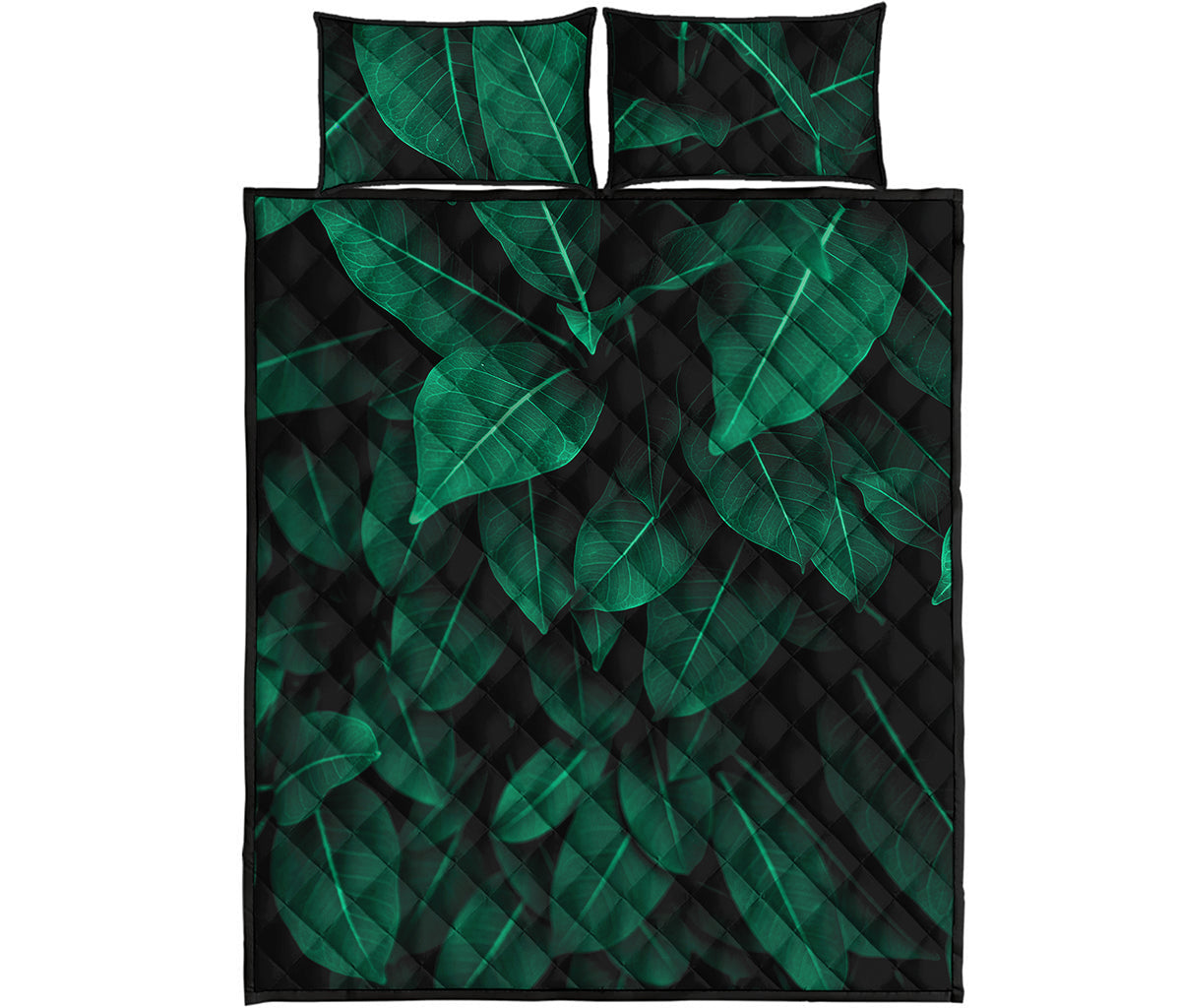 Natural Green Leaf Print Quilt Bed Set
