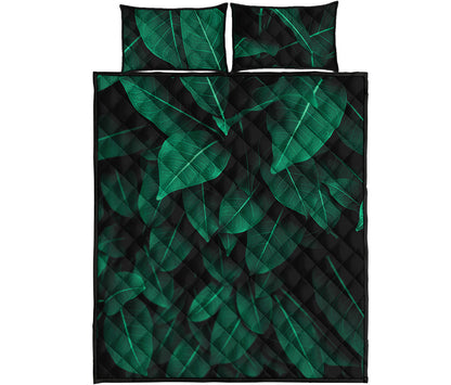 Natural Green Leaf Print Quilt Bed Set