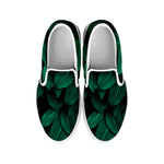 Natural Green Leaf Print White Slip On Shoes