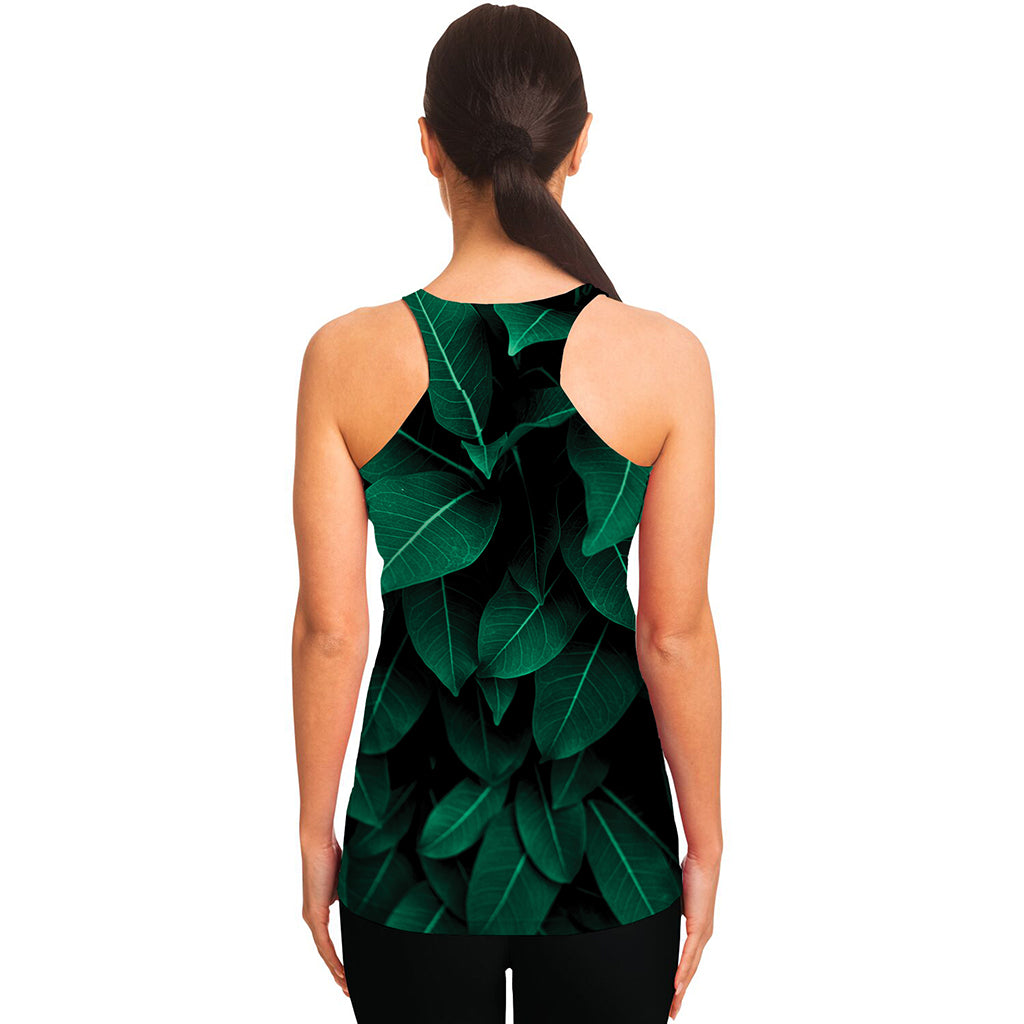 Natural Green Leaf Print Women's Racerback Tank Top