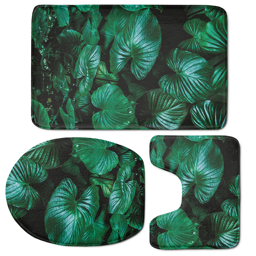 Natural Tropical Leaf Print 3 Piece Bath Mat Set