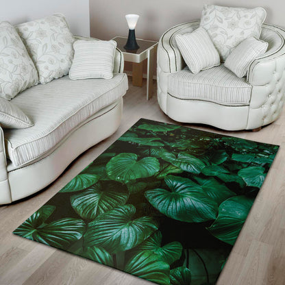 Natural Tropical Leaf Print Area Rug
