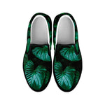Natural Tropical Leaf Print Black Slip On Shoes