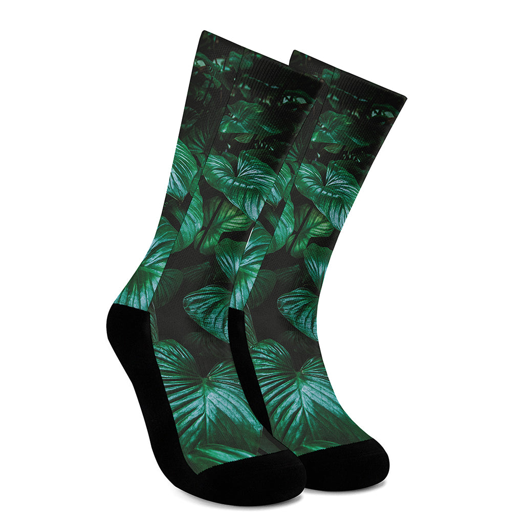 Natural Tropical Leaf Print Crew Socks