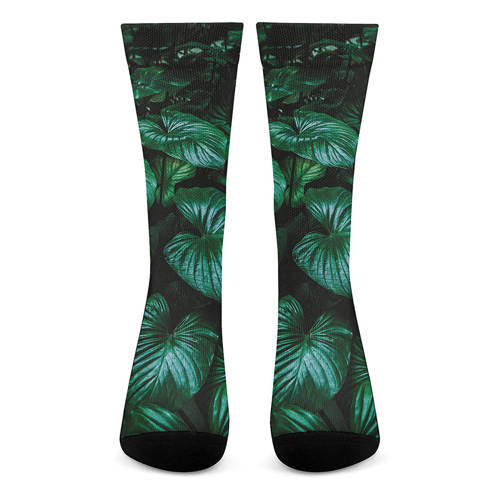 Natural Tropical Leaf Print Crew Socks