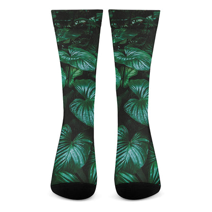 Natural Tropical Leaf Print Crew Socks