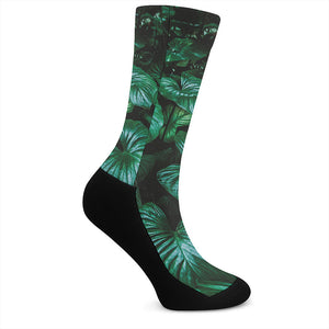 Natural Tropical Leaf Print Crew Socks