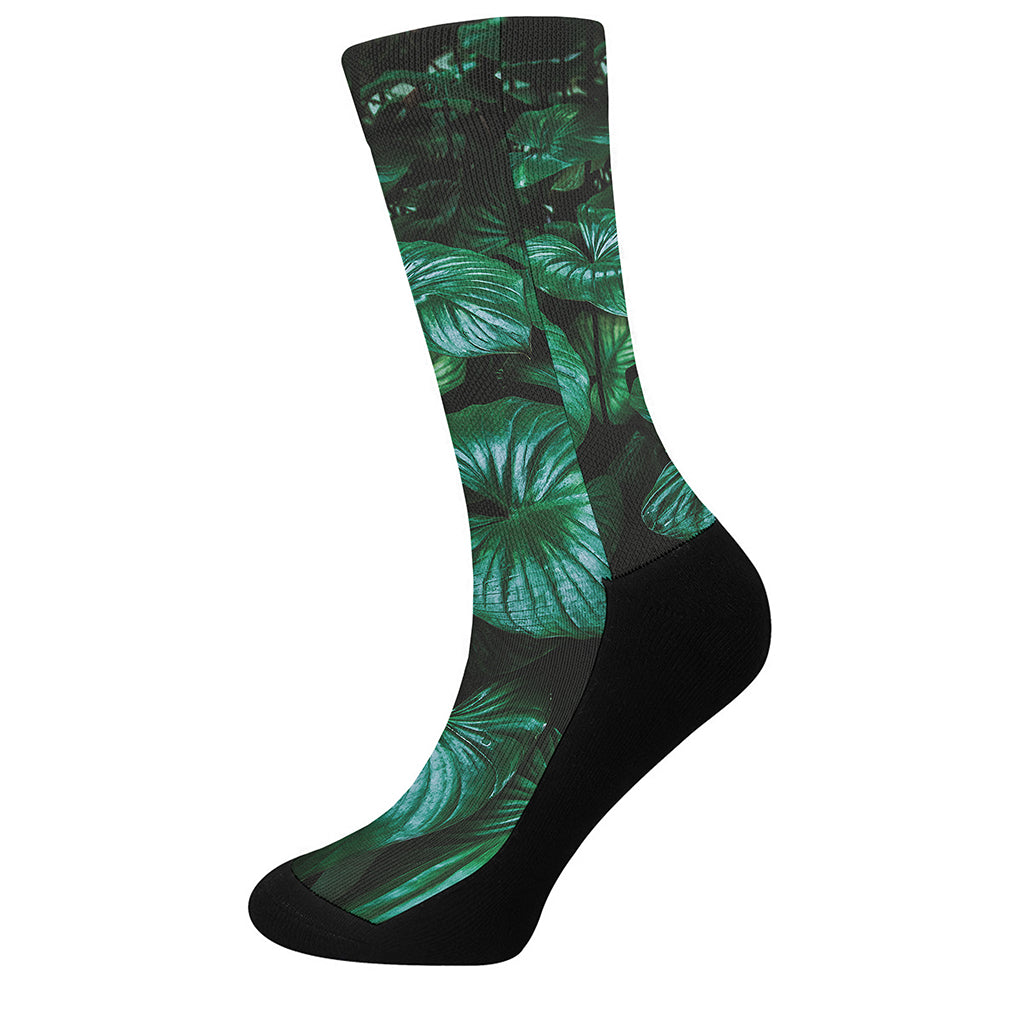 Natural Tropical Leaf Print Crew Socks