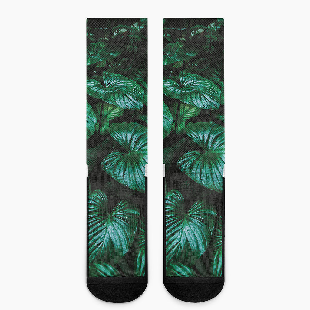 Natural Tropical Leaf Print Crew Socks