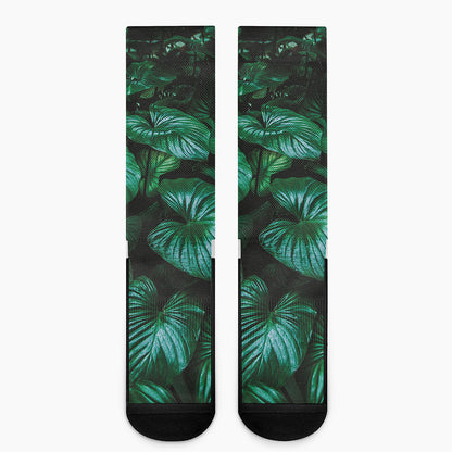 Natural Tropical Leaf Print Crew Socks