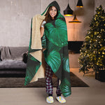 Natural Tropical Leaf Print Hooded Blanket