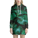 Natural Tropical Leaf Print Hoodie Dress