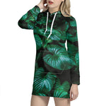 Natural Tropical Leaf Print Hoodie Dress