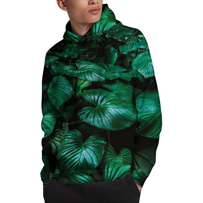 Natural Tropical Leaf Print Pullover Hoodie