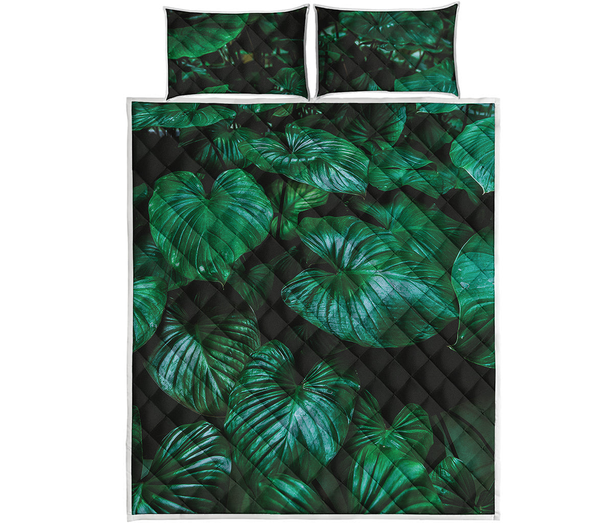 Natural Tropical Leaf Print Quilt Bed Set