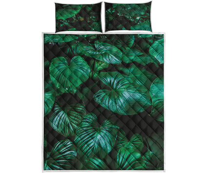 Natural Tropical Leaf Print Quilt Bed Set