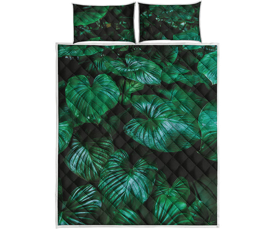 Natural Tropical Leaf Print Quilt Bed Set
