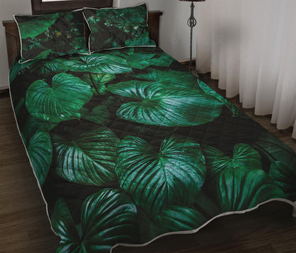 Natural Tropical Leaf Print Quilt Bed Set
