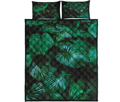 Natural Tropical Leaf Print Quilt Bed Set