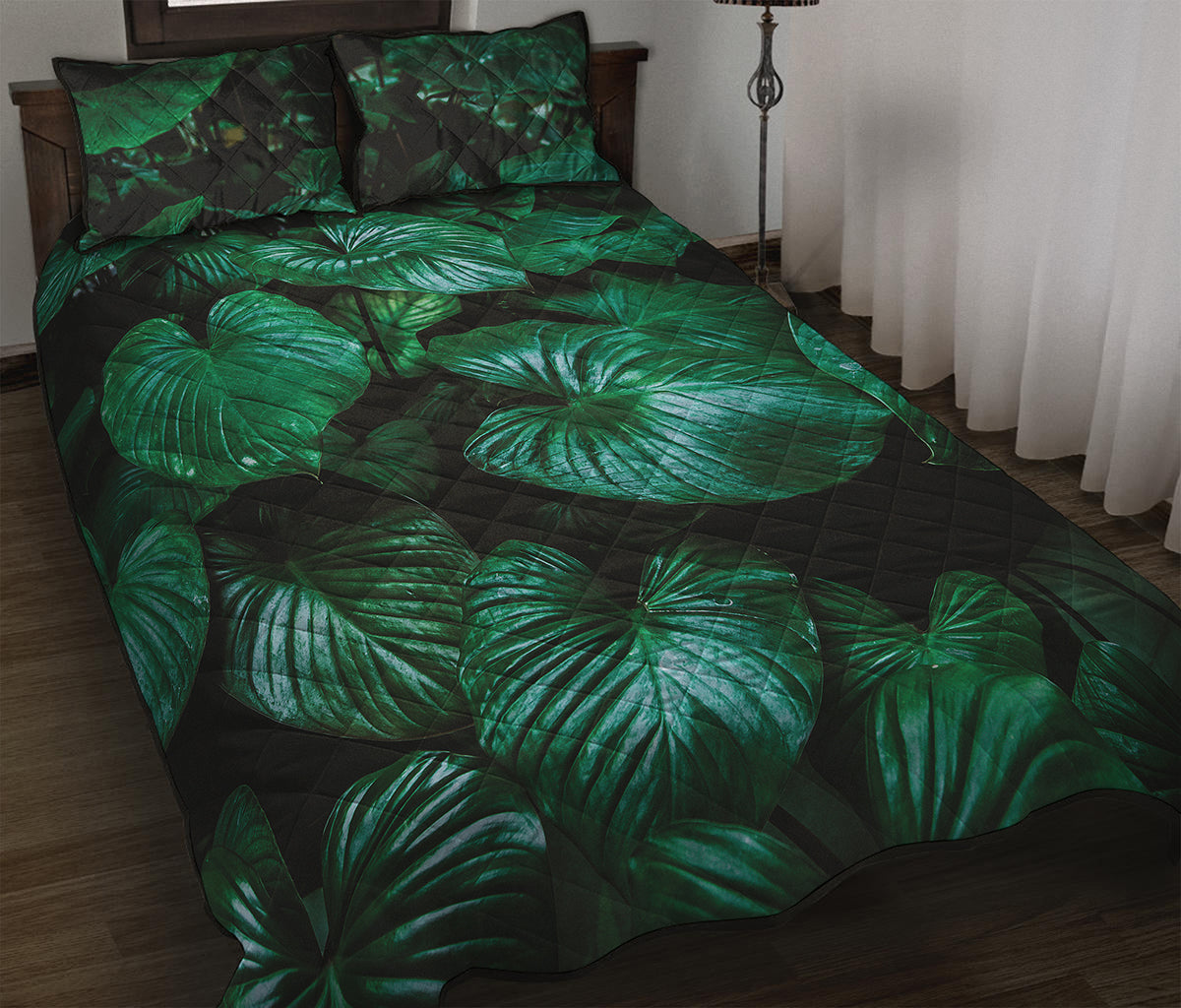 Natural Tropical Leaf Print Quilt Bed Set