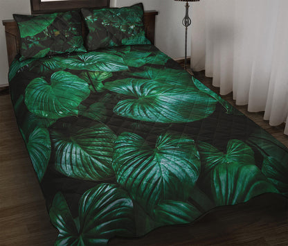 Natural Tropical Leaf Print Quilt Bed Set