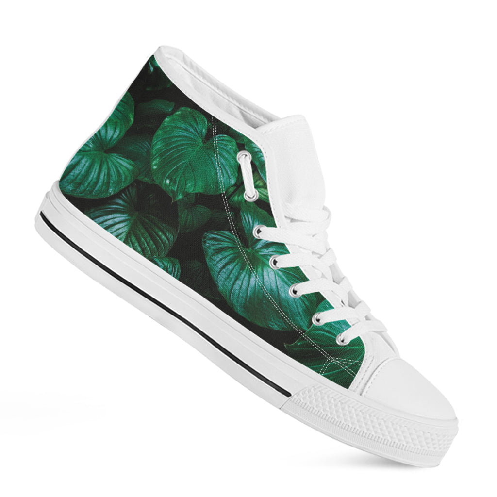 Natural Tropical Leaf Print White High Top Shoes