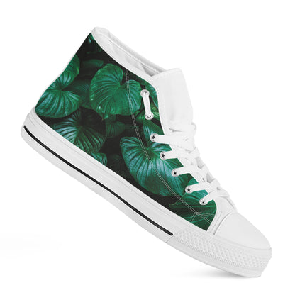 Natural Tropical Leaf Print White High Top Shoes