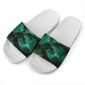 Natural Tropical Leaf Print White Slide Sandals