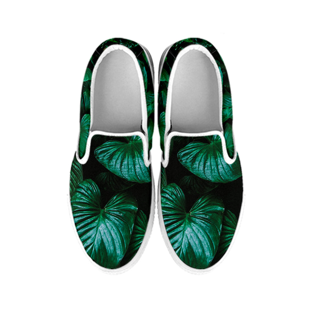 Natural Tropical Leaf Print White Slip On Shoes