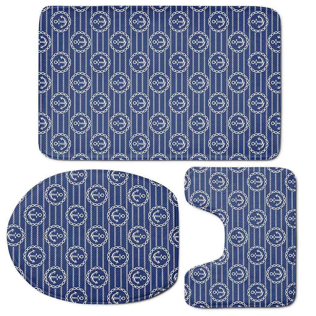 Nautical Anchor Pattern Print 3 Piece Bath Mat Set