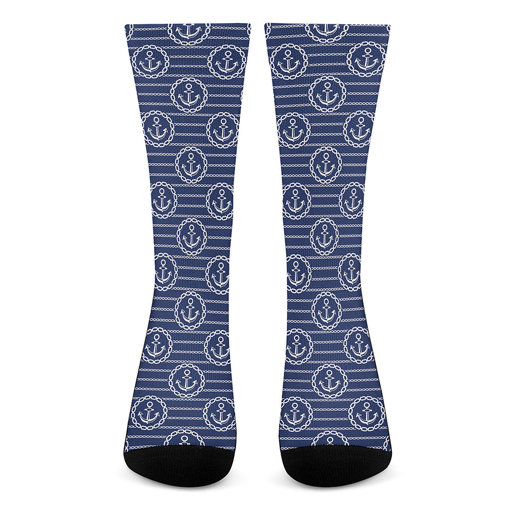 Nautical Anchor Pattern Print Crew Socks