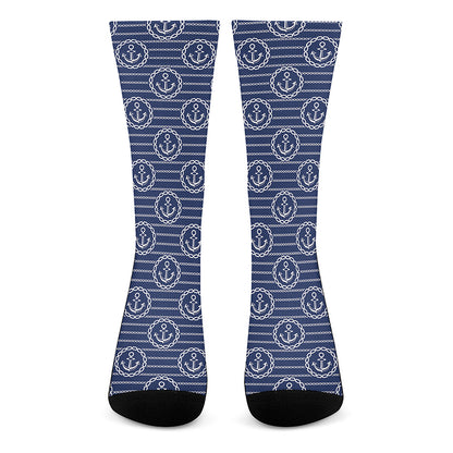 Nautical Anchor Pattern Print Crew Socks