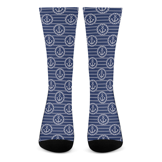 Nautical Anchor Pattern Print Crew Socks