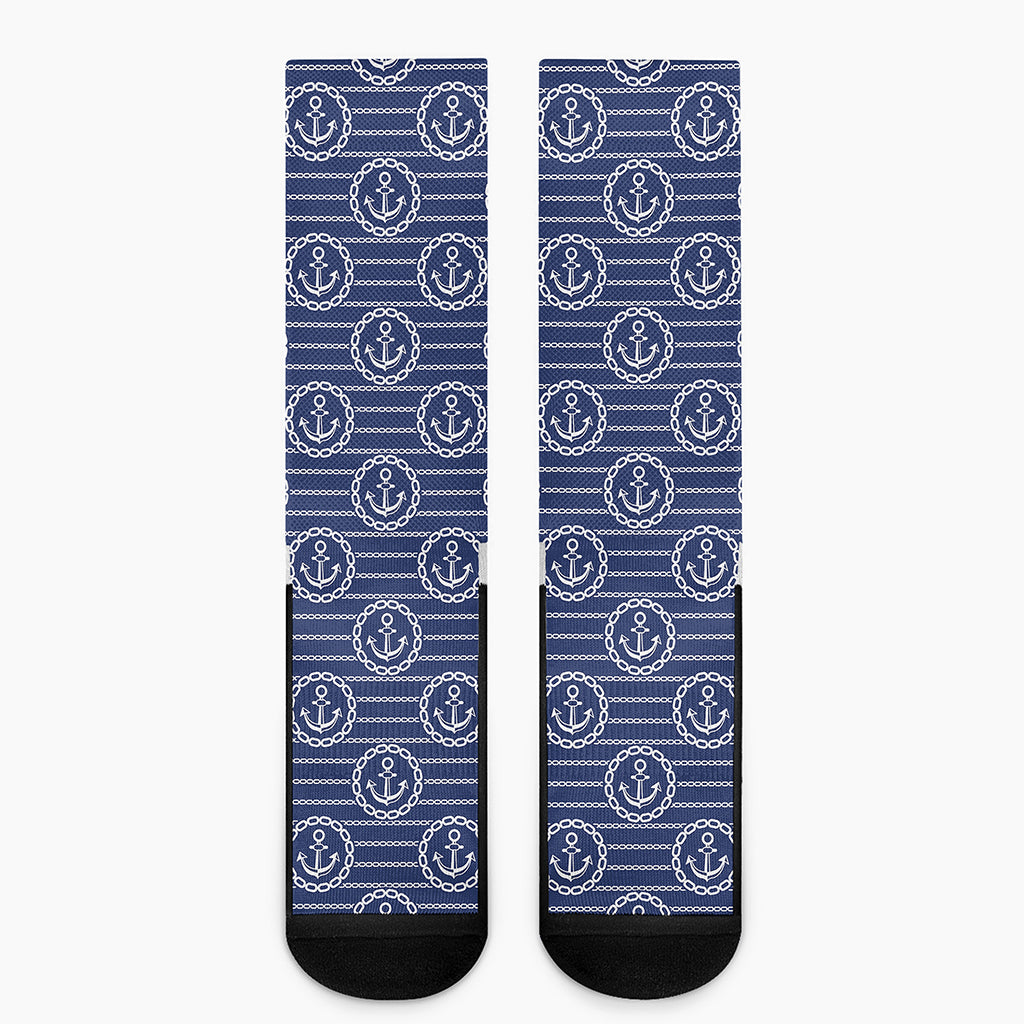 Nautical Anchor Pattern Print Crew Socks