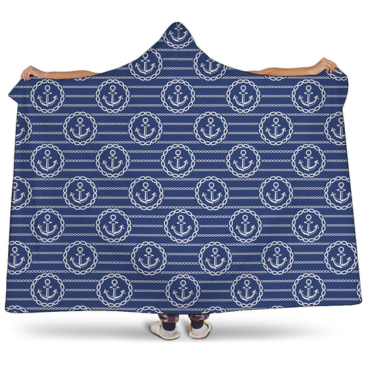 Nautical Anchor Pattern Print Hooded Blanket