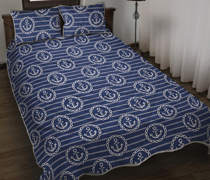 Nautical Anchor Pattern Print Quilt Bed Set