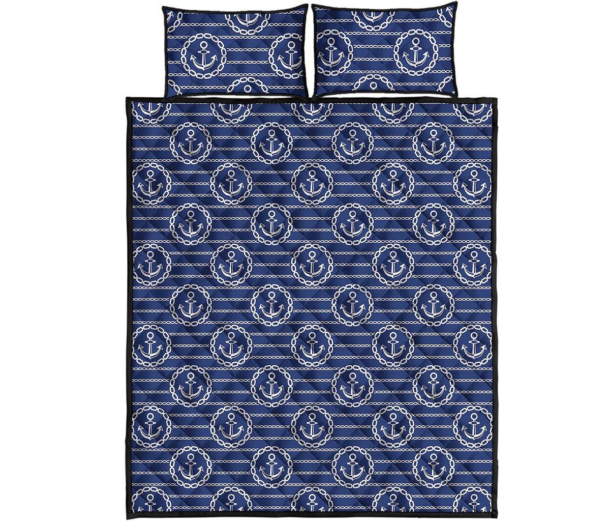 Nautical Anchor Pattern Print Quilt Bed Set