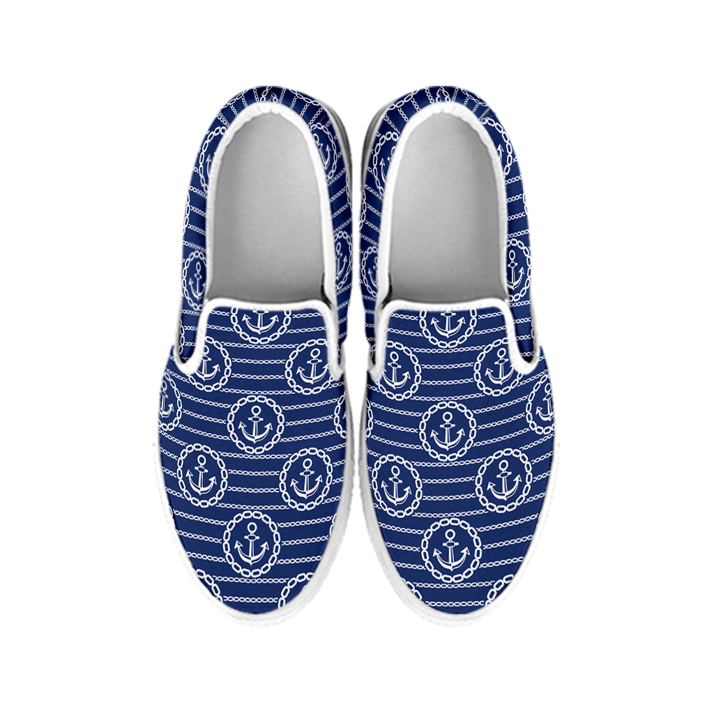 Nautical Anchor Pattern Print White Slip On Shoes