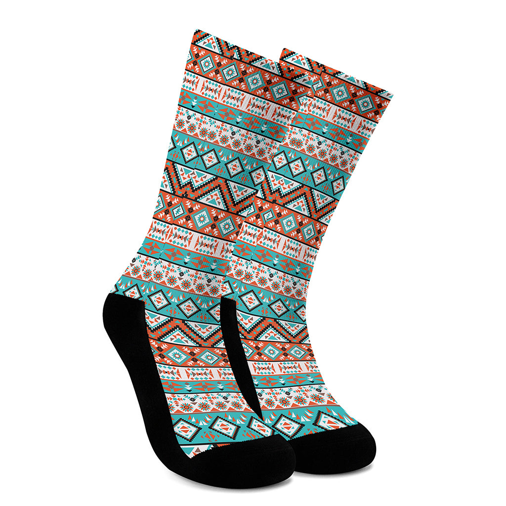 Navajo Geometric Pattern Print Crew Socks