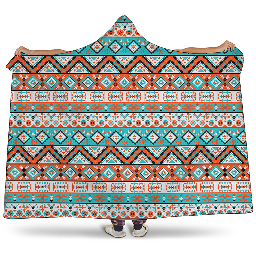 Navajo Geometric Pattern Print Hooded Blanket