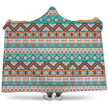 Navajo Geometric Pattern Print Hooded Blanket