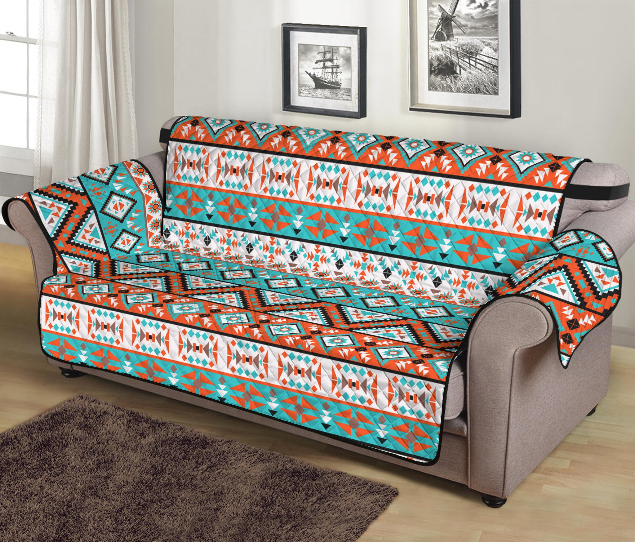 Navajo Geometric Pattern Print Sofa Protector