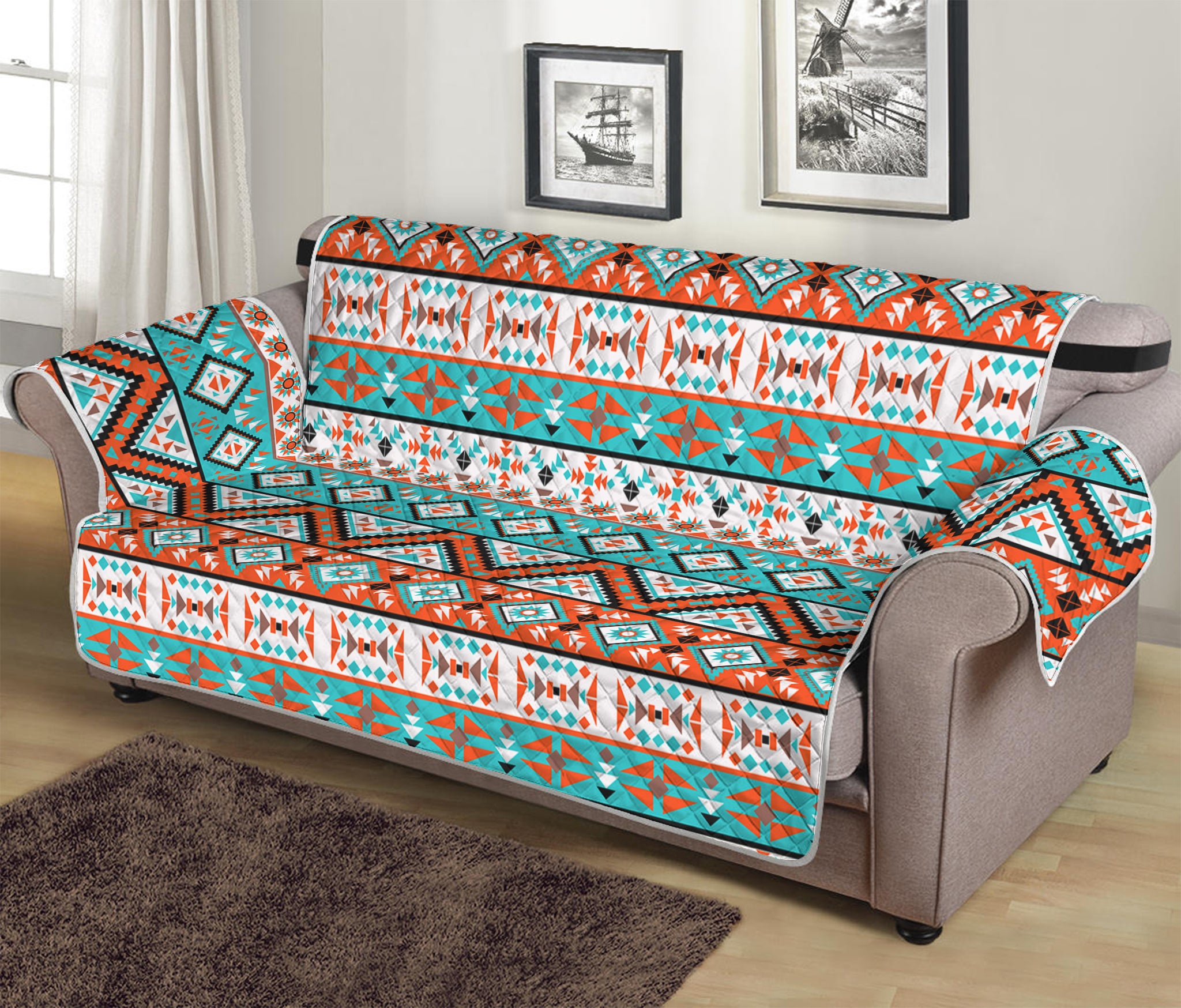 Navajo Geometric Pattern Print Sofa Protector