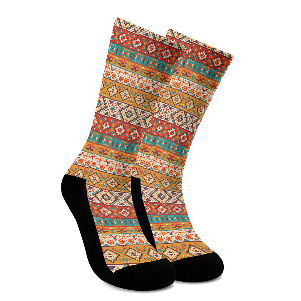 Navajo Native Pattern Print Crew Socks