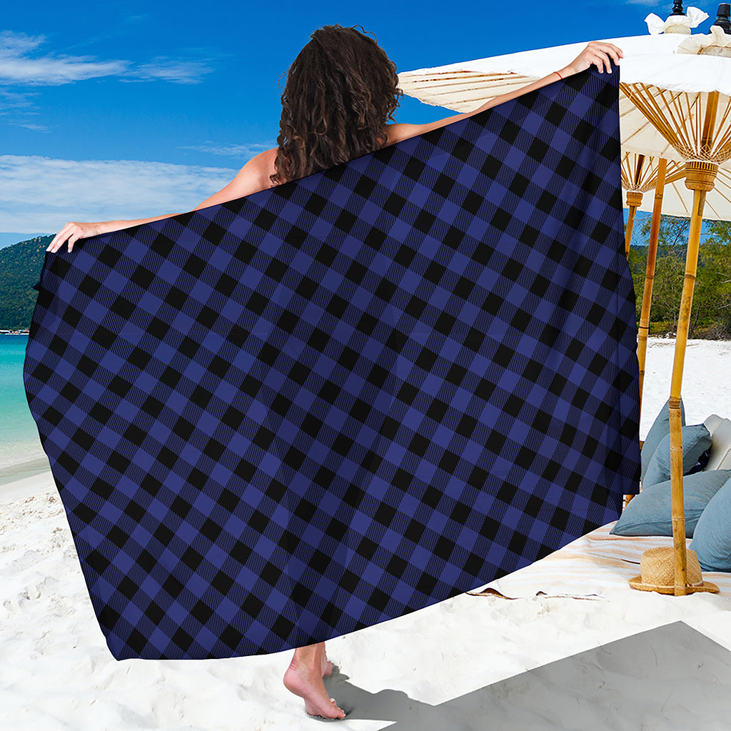 Navy And Black Buffalo Plaid Print Beach Sarong Wrap