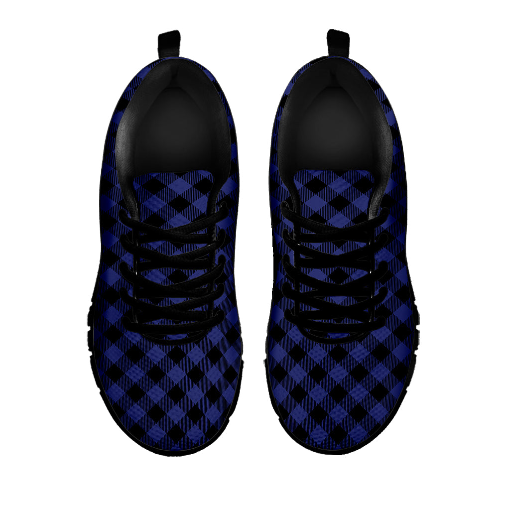 Navy And Black Buffalo Plaid Print Black Sneakers