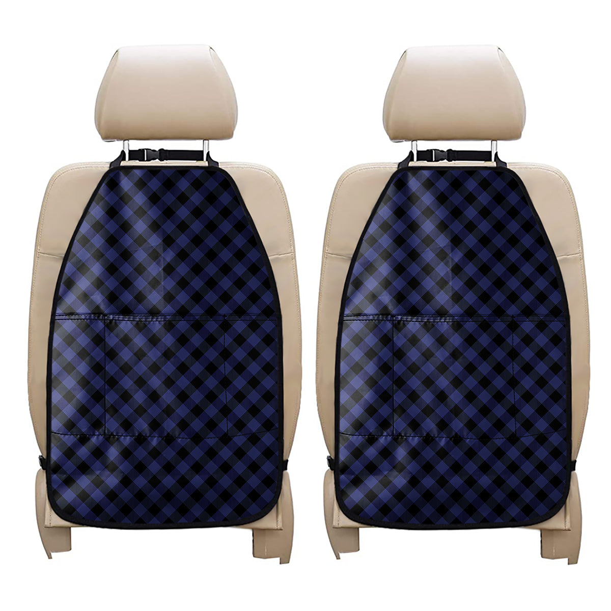 Navy And Black Buffalo Plaid Print Car Seat Organizers