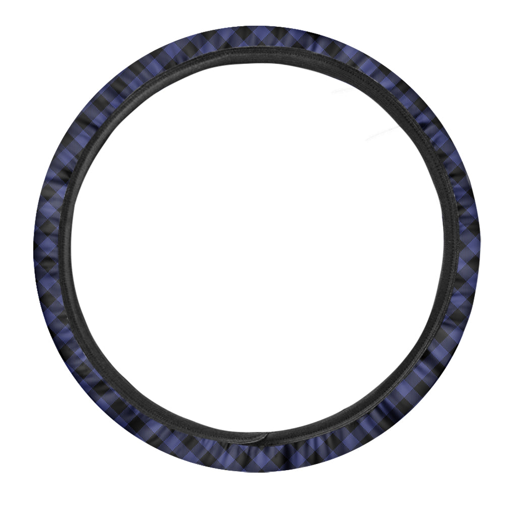 Navy And Black Buffalo Plaid Print Car Steering Wheel Cover