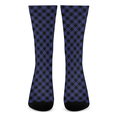 Navy And Black Buffalo Plaid Print Crew Socks